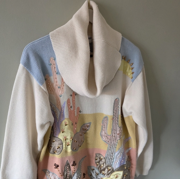 Franco Valerie M Vintage 90s Artsy Fun Eclectic Embroidered Beaded Turtleneck - Picture 6 of 15